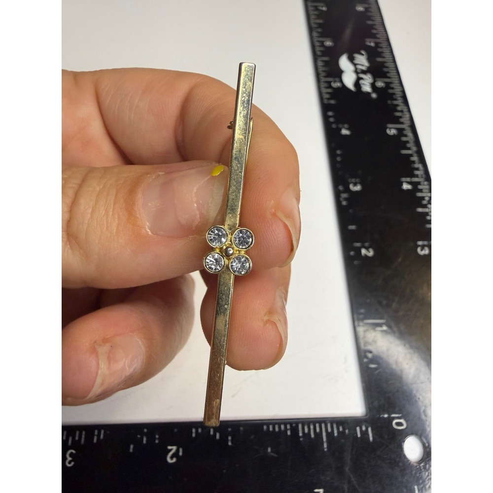 Avon Gold Tone Bar Brooch Rhinestone Flower Cluster Pin Minimalist Jewelry